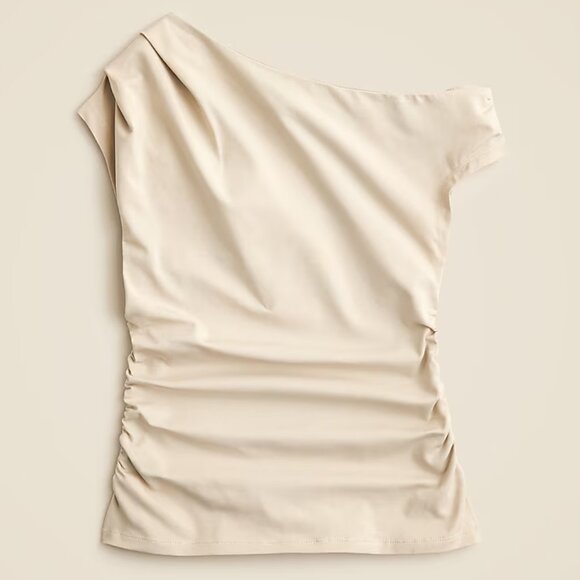 J. Crew Women's Stretch cotton-blend off-the-shoulder top Medium Natural Color - Picture 1 of 6